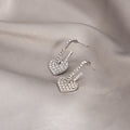Elegant Sweet Heart Dangle Studs For Women, Micro Paved Rhinestone Alloy Silver Needle Earrings view 4