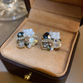 Vintage Copper Crystal Rhinestone Flower Geometric Stud Earrings For Women Korean OL Fashion Jewelry view 4