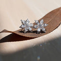 Korean Japanese Simple Snowflake Flower Zircon Stud Earrings, Versatile Slimming Student Ear Jewelry view 4