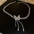 Copper Zircon Butterfly Tassel Multi Layer Choker Necklace, French OL Collarbone Jewelry view 2