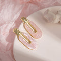 Elegant Pink Acrylic U Shape Hollow Gold Tone Alloy Stud Earrings For Sweet Romantic Women Jewelry Earrings view 4