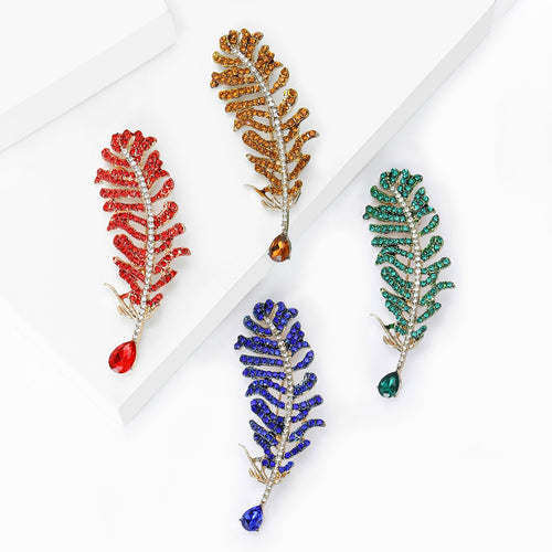 Alloy Rhinestone Feather Brooch Pin For Suit Lapel Clothing Decoration