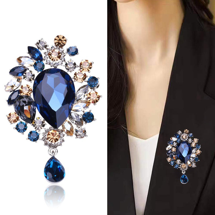 Alloy Crystal Glass Tassel Brooch For Elegant Clothing Accessories