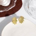 Vintage European Style Gold Alloy Woven Feather Leaf Studs With Elegant Curved Lines And Metal Texture Earrings view 2