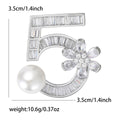 Copper Zircon Pearl Number Five Brooch For Coat Decoration view 6