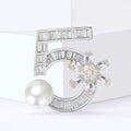 Copper Zircon Pearl Number Five Brooch For Coat Decoration view 4