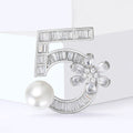 Copper Zircon Pearl Number Five Brooch For Coat Decoration view 3