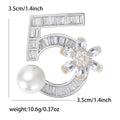 Copper Zircon Pearl Number Five Brooch For Coat Decoration view 5