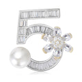Copper Zircon Pearl Number Five Brooch For Coat Decoration view 1