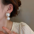 Korean Minimalist Large Round Pearl Stud Earrings With Silver Needle For Women view 4