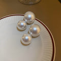 Korean Minimalist Large Round Pearl Stud Earrings With Silver Needle For Women view 3