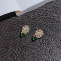 2022 New Small Daisy Stud Earrings With Green Zircon, Minimalist Elegant Floral Ear Jewelry view 4