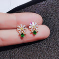 2022 New Small Daisy Stud Earrings With Green Zircon, Minimalist Elegant Floral Ear Jewelry view 1