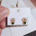 2022 New Small Daisy Stud Earrings With Green Zircon, Minimalist Elegant Floral Ear Jewelry view 5