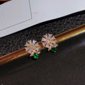 2022 New Small Daisy Stud Earrings With Green Zircon, Minimalist Elegant Floral Ear Jewelry view 3