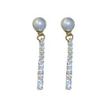 Gold Plated Metal Pearl Zircon Tassel Drop Earrings With Silver Pins Geometric Vintage Style view 5