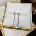 Gold Plated Metal Pearl Zircon Tassel Drop Earrings With Silver Pins Geometric Vintage Style view 4