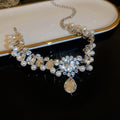 French Luxury Pearl Rhinestone Waterdrop Flower Alloy Choker Necklace view 4