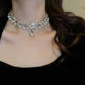 French Luxury Pearl Rhinestone Waterdrop Flower Alloy Choker Necklace view 1