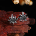 Vintage Blackened Maple Leaf Stud Earrings Niche Design Fashion Ear Jewelry Accessories view 3