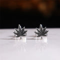 Vintage Blackened Maple Leaf Stud Earrings Niche Design Fashion Ear Jewelry Accessories view 2