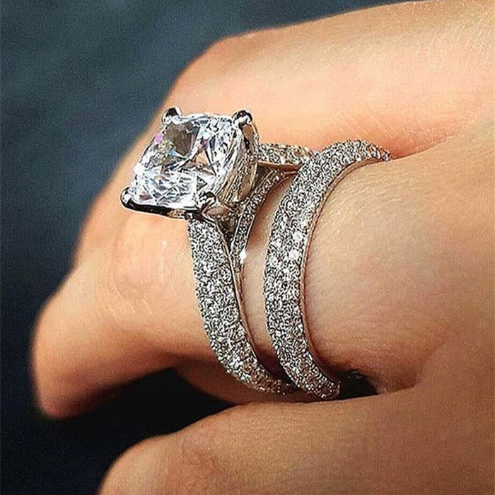 Two Piece Couple Zircon Ring Set For Women Super Sparkly Fashion Wedding Jewelry