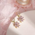 Elegant Gold Alloy Hoop Drops With Double Layer Crystal Rhinestone Flower Petal Charms Earrings view 2