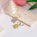 Elegant Gold Alloy Hoop Drops With Double Layer Crystal Rhinestone Flower Petal Charms Earrings view 4