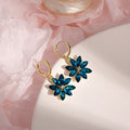 Elegant Gold Alloy Hoop Drops With Double Layer Crystal Rhinestone Flower Petal Charms Earrings view 3