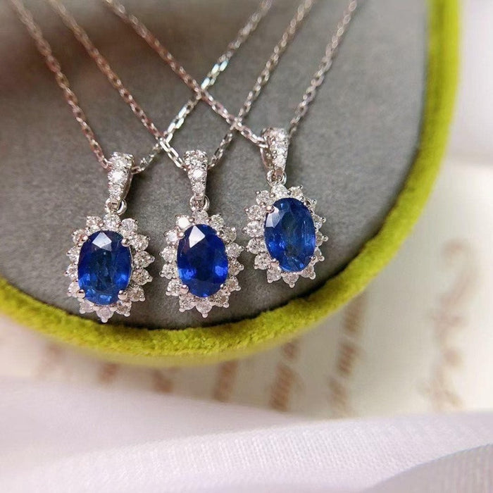 Vintage Four Prong Sapphire Blue Zircon Pendant Necklace For Wedding Anniversary Gift