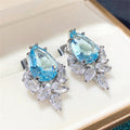 Pink Diamond Teardrop Pear Shape Stud Earrings With Ice Flower Zircon For Women Jewelry view 1