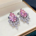 Pink Diamond Teardrop Pear Shape Stud Earrings With Ice Flower Zircon For Women Jewelry view 6