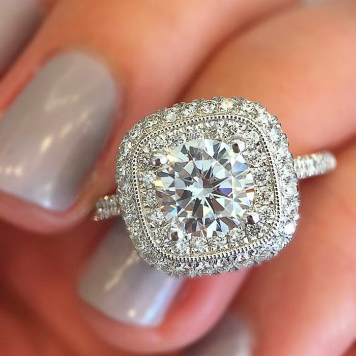 European American Luxury Round Diamond Square Full Pave Zircon Ring Cross Border Jewelry