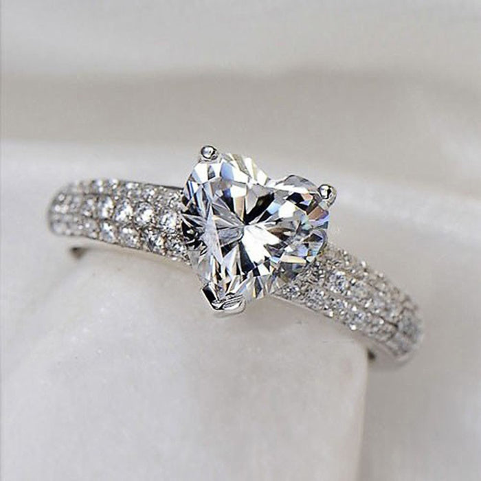 European American Heart Shape Zircon Ring For Women Engagement Party Bridal Fashion Jewelry
