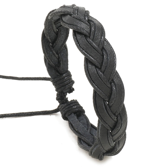 European American Handmade Multi Layer Leather Bracelet Adjustable Vintage Mens Wristband Bangle