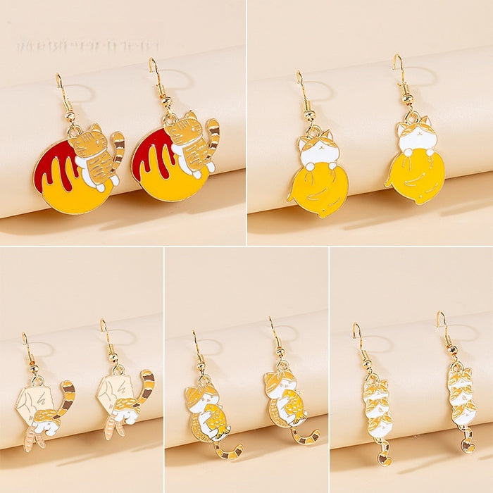 Kawaii Cartoon Cat Enamel Alloy Drop Dangle Earrings For Women Girls Cute Tassel Pendant Earrings