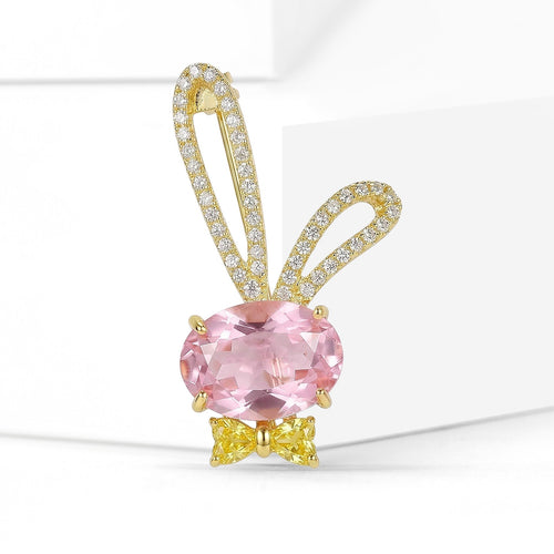 Gold Plated Alloy Crystal Rabbit Brooch For Cute Apparel