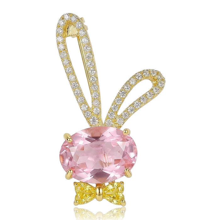 Gold Plated Alloy Crystal Rabbit Brooch For Cute Apparel