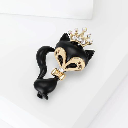 Alloy Rhinestone Crown Fox Brooch Pin For Animal Clothing Decoration