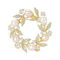 Copper Freshwater Pearl Zircon Olive Branch Brooch For Formal Dresses view 1