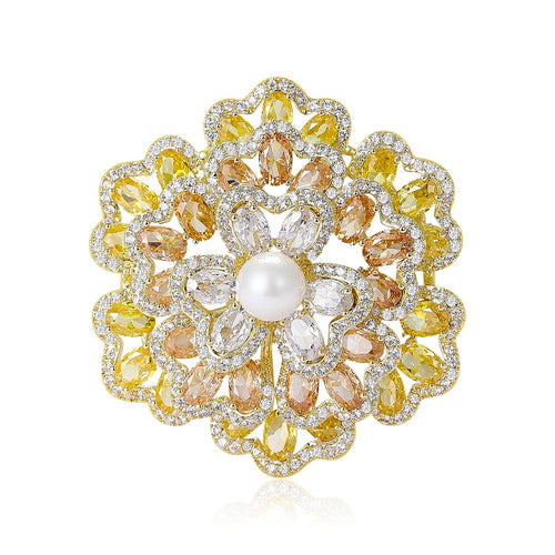 Alloy Pearl Begonia Flower Zircon Brooch Pin For Fashion Apparel
