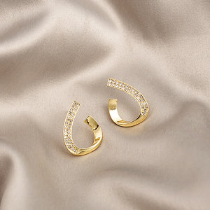 Elegant Korean Gold Alloy Twisted Waterdrop Studs With Micro Pave Zircon Rhinestone Detail Earrings