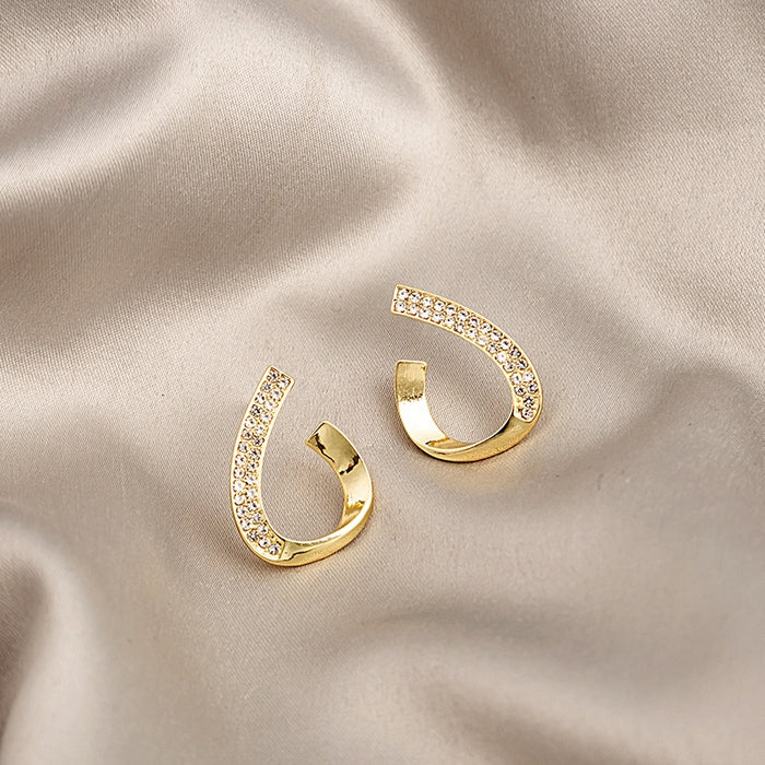 Elegant Korean Gold Alloy Twisted Waterdrop Studs With Micro Pave Zircon Rhinestone Detail Earrings