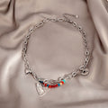 Trendy Color Seed Bead Metal Heart Necklace Cool T Shirt Sweatshirt Collarbone Chain view 4