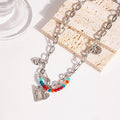 Trendy Color Seed Bead Metal Heart Necklace Cool T Shirt Sweatshirt Collarbone Chain view 3