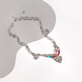 Trendy Color Seed Bead Metal Heart Necklace Cool T Shirt Sweatshirt Collarbone Chain view 2
