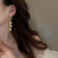 French Pastoral Blue Lily Of The Valley Metal Faux Pearl Crystal Tassel Drop Earrings view 4