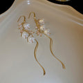 French Pastoral Blue Lily Of The Valley Metal Faux Pearl Crystal Tassel Drop Earrings view 3
