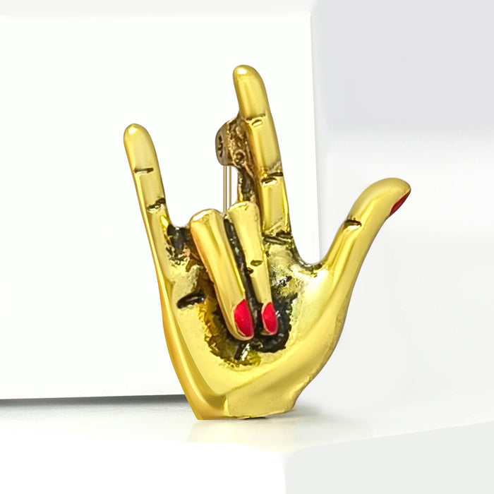 Gold Tone Alloy Hand Gesture Brooch For Unisex Lapel Decoration