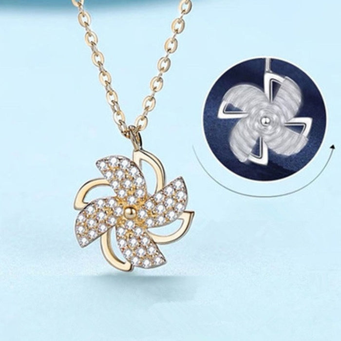 Trendy Style Rotating Pinwheel Necklace For Women Niche Clavicle Chain Pendant Jewelry